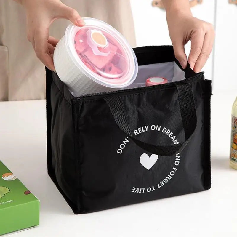 Simple Style Heart Pattern Insulated Lunch Bag Durable Bento Pouch Thermal Lunch Box Tote Cooler Bag Lunch Container