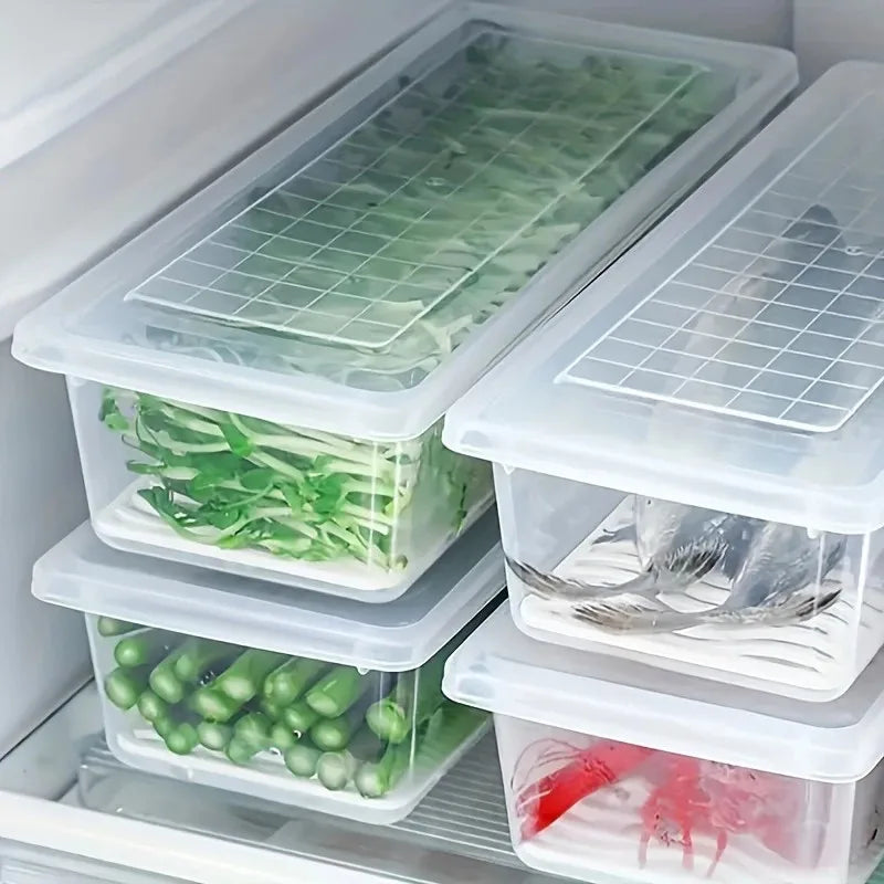 Airtight Food Storage Containers Set - Refrigerator Safe, Stackable, Detachable Drain Tray for Fresh Seafood, Fruits, Vegetables