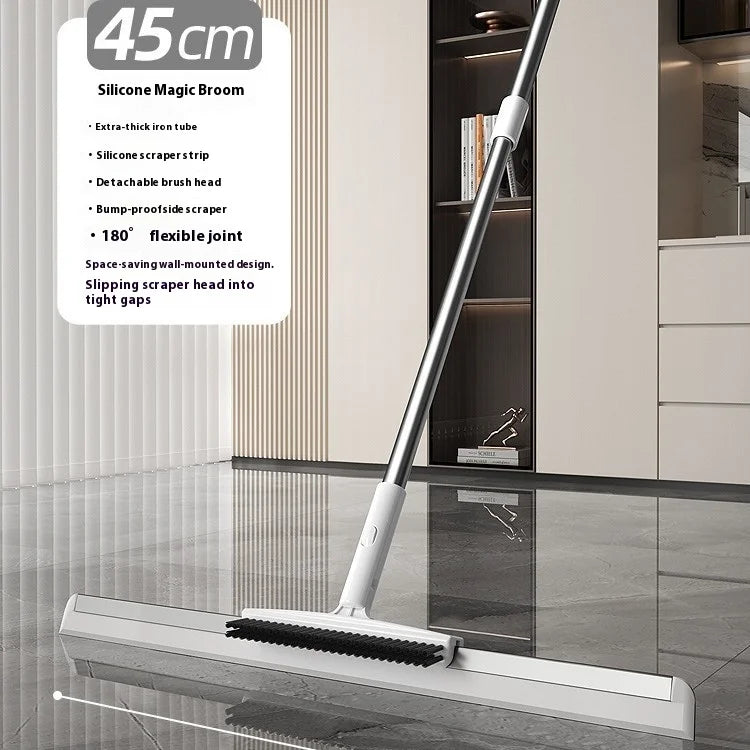 Silicone Squeegee Mop Bathroom 2 in 1 Sweeping Water Wiper for Kitchen Floor Tile Fast Drying Hair Removal Non Scratch