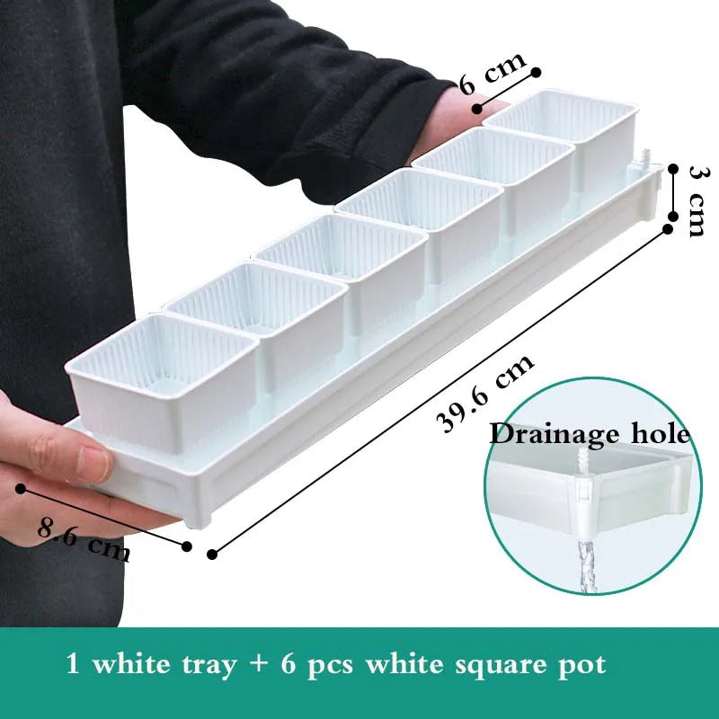 Meshpot Square Succulents Planter Pots With Tray Set,Nursery Pot Cactus Plant Pot Garden Plastic Pot Multi Size