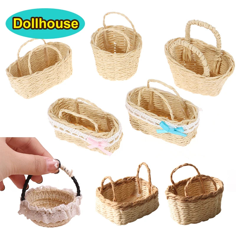 1Pcs Mini 1/12 Cute Dollhouse Rattan Frame Hand-woven Vegetable Food Storage Basket Dolls Miniature Decoration