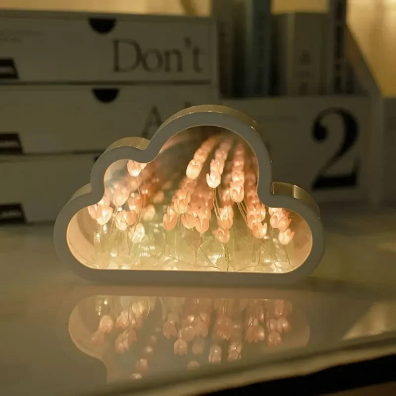 LED Night Light Handmade DIY Material package Tulip Flower Sea Atmosphere Lamp Mirror Table Lamp Bedroom Decor Lights