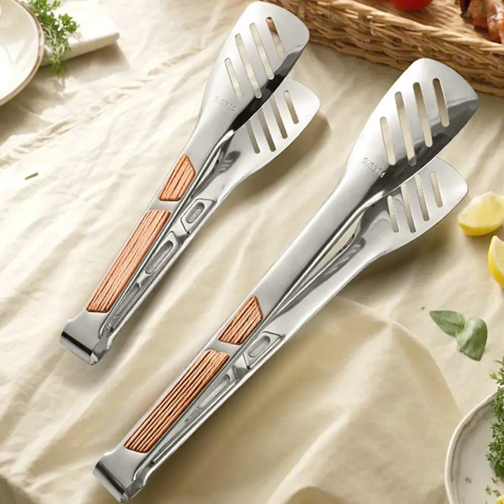 Kitchen Gadgets 304 Stainless Steel BBQ Tongs 8-12inch Long Handle Food Tongs Non-Slip Cooking Tools