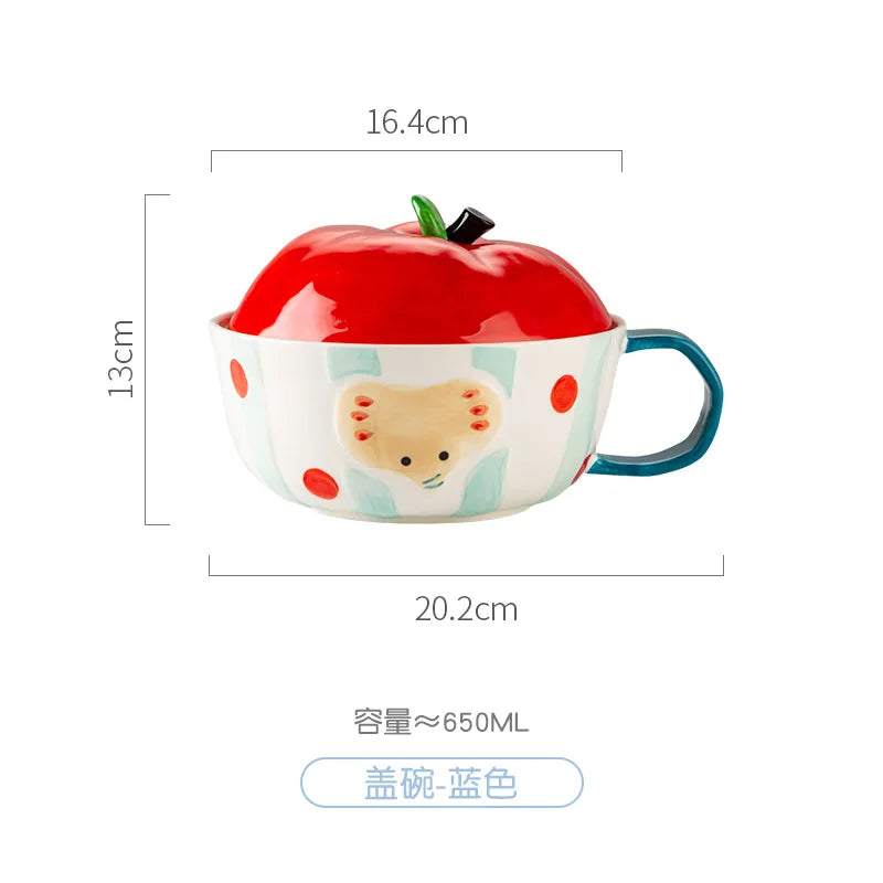 ‌Cute Apple Elephant Ramen Bowl-Microwave Safe Ceramic Tableware Set Cartoon Rice Noodle Dish Gift for New Home Pink Kitchenware