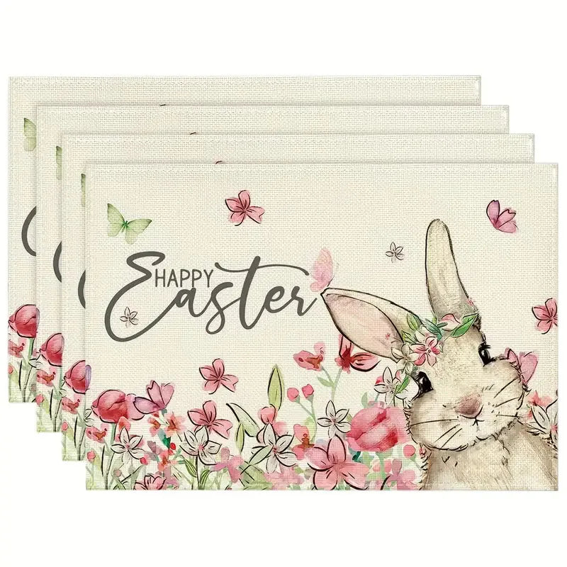 1Pc Easter Placemats Linen Rabbit Bunny Egg Dining Table Mats Placemat Spring Holiday Happy Easter Decoration for Home Kitchen