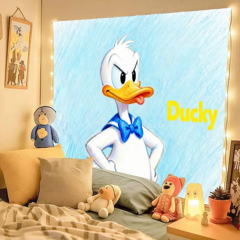 1PC Donald Duck Grumpy Face Blue Tapestry Modern Polyester Wall Art Living Room Bedroom Dorm Decor Funny Gift for Disney Fans.