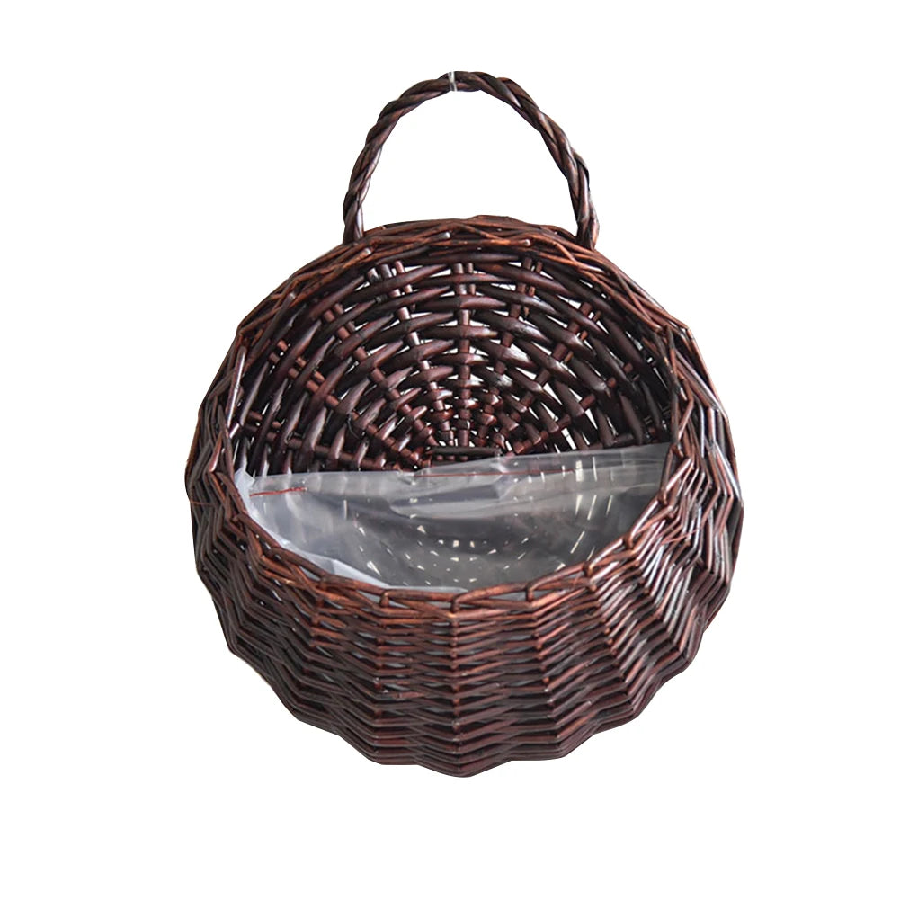 Hand Made Wicker Rattan Flower Planter Wall Hanging Wicker Rattam Basket Garden Vine Pot Plants Holder Garden Pots Wall Planter