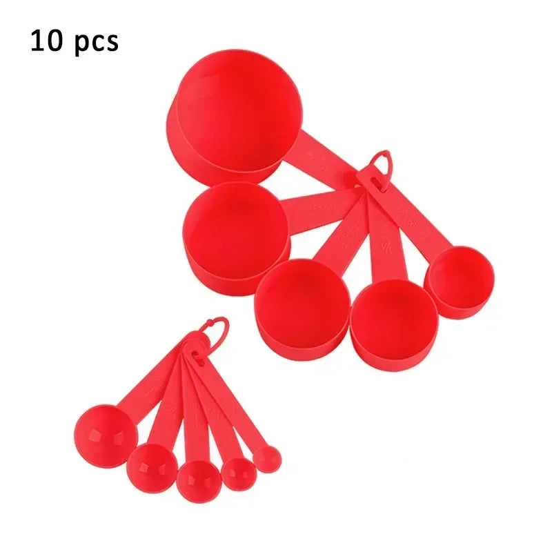 10Pcs/Set Cups Spoons Set Pure Color Measuring Tools PP Plastic Kitchen Accessories Portable Stackable Combination