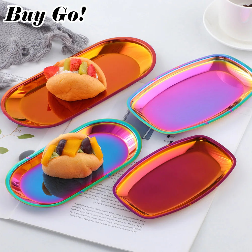 Nordic Style Oval Jewelry Storage Serving Tray Platter Stainless Steel Snack Tray Metal Storage Gold Decoration Home Organizer