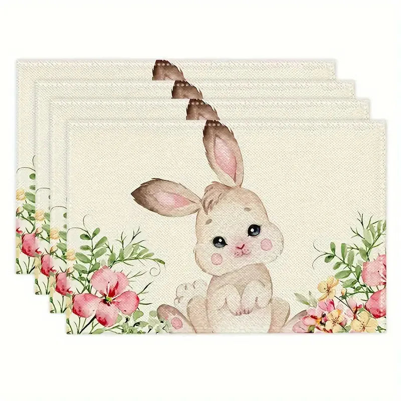 1Pc Easter Placemats Linen Rabbit Bunny Egg Dining Table Mats Placemat Spring Holiday Happy Easter Decoration for Home Kitchen