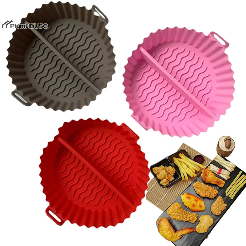 1Pcs Silicone Air Fryer Oven Baking Tray Pizza Fried Chicken Basket Pad Air-fryer Pot Food Plate Reusable Airfryer Pan Liner