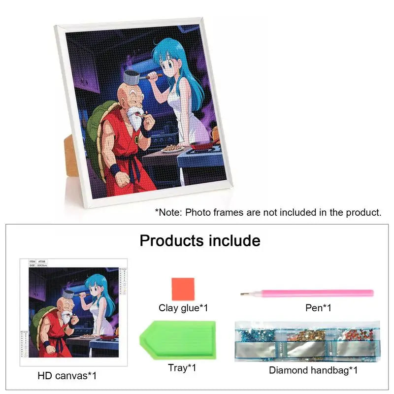 1PC DIY 5D Diamond Painting Kit Dragon Ball Z Anime Bulma Master Roshi Cooking Scene Full Drill Diamond Art Home Decor Wall Art