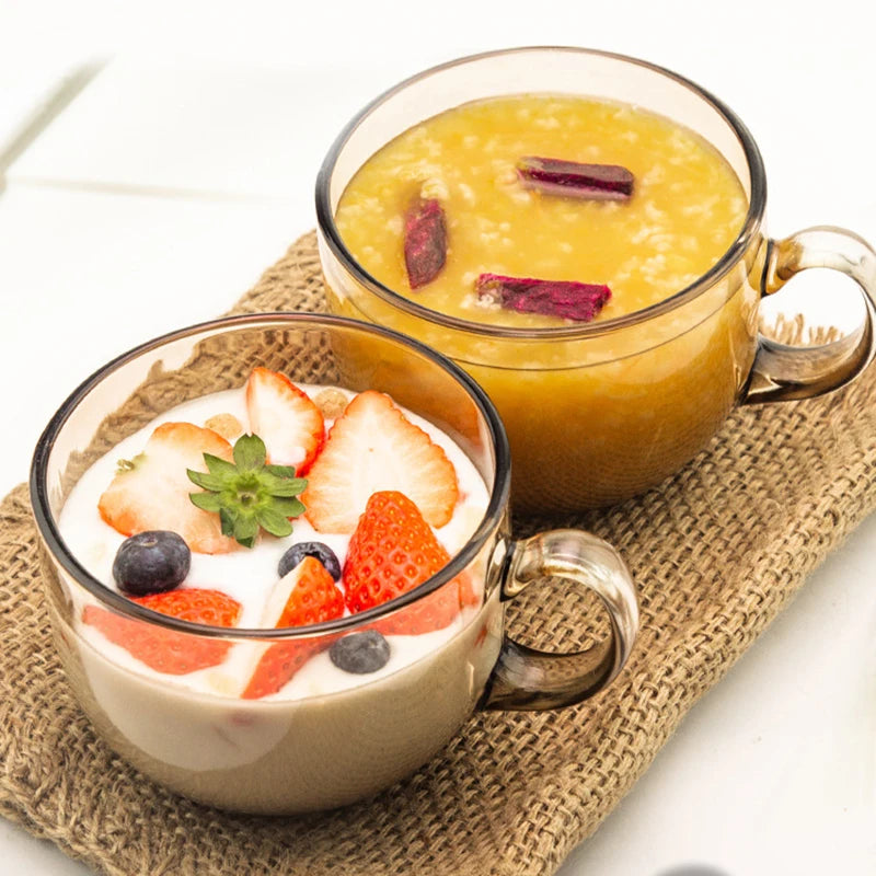 480ml Transparent Creative Glass Coffee Tea Mug Drinks Dessert Breakfast Milk Cup Glass Mugs Handle Drinkware With Cup Lid Spoon