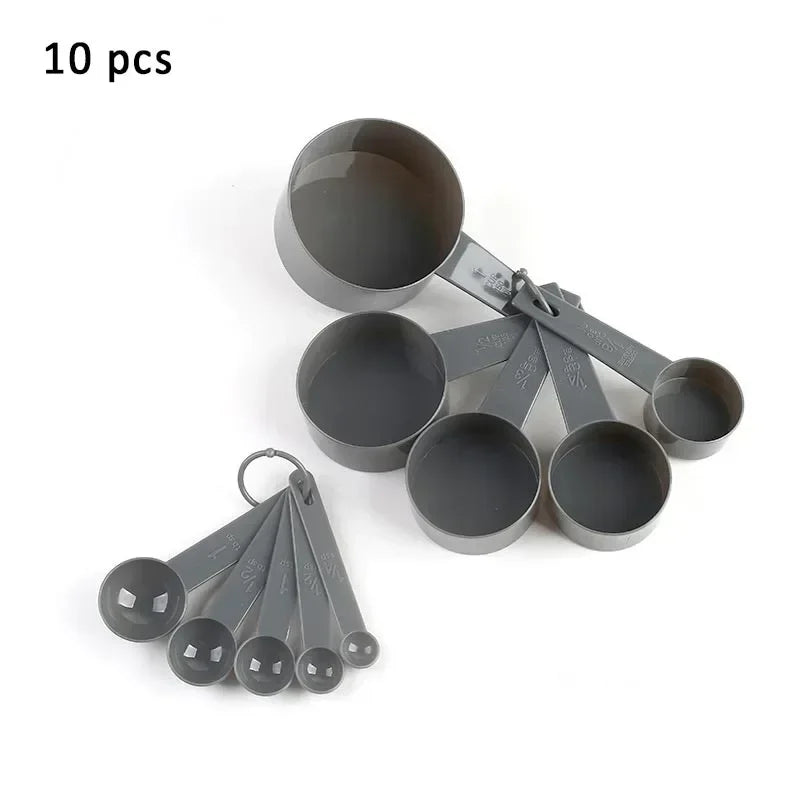 10Pcs/Set Cups Spoons Set Pure Color Measuring Tools PP Plastic Kitchen Accessories Portable Stackable Combination