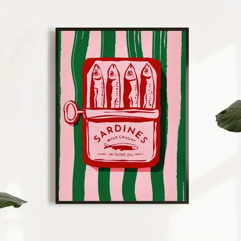 Vintage Cartoon Olive Oil Sardines Wall Art Prints Canvas Painting Poster Picture For Living BedRoom Home Decor
