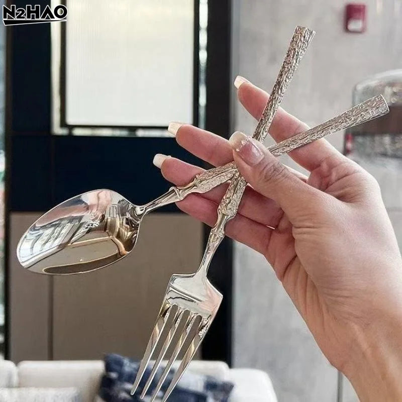Tree Pattern Stainless Steel Knife, Fork And Spoon Western Tableware Fork And Spoon Suitable For Hotels And Western Restaurants