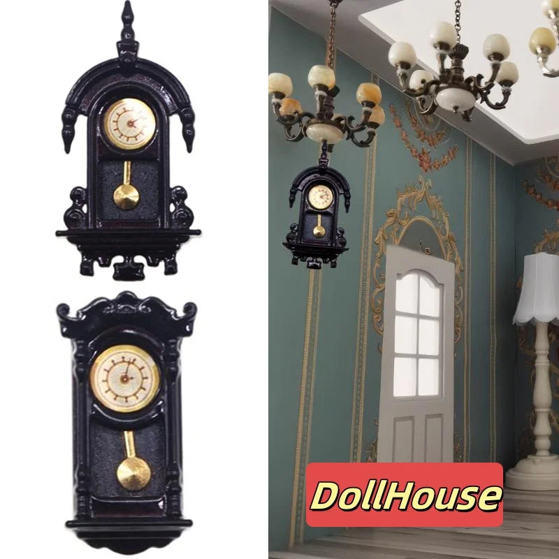 1/12 Dollhouse Vintage Simulation Wall Clock Model Doll Home Clock Living Room Decor Toy Dolls House Micro Scene Accessories