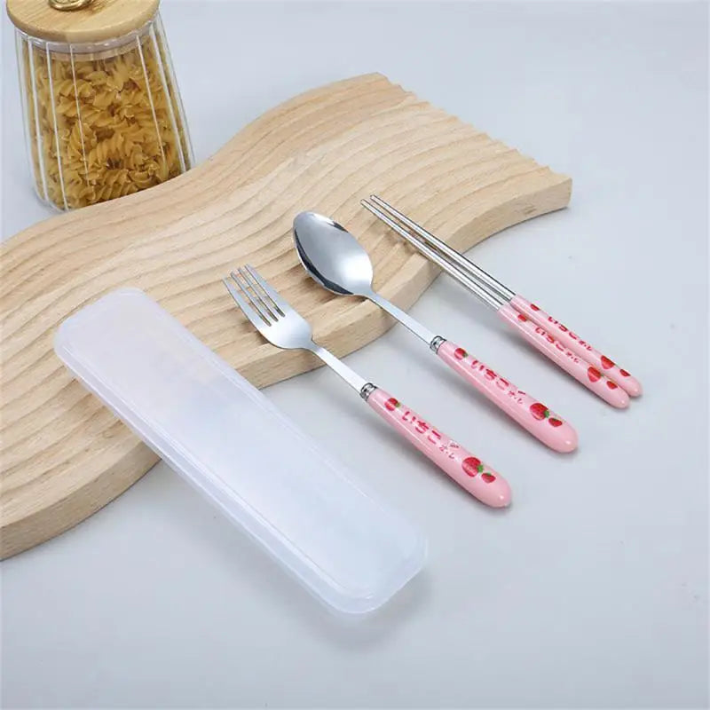 Portable Chopstick Fork Spoon With Storage Box Stainless Steel Cutlery Suit Knife Travel Tableware Set Camping Cutlery Gift Box