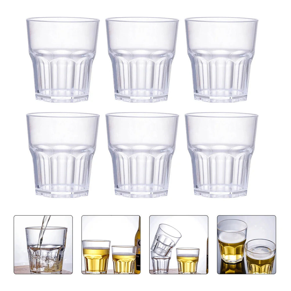 6 Pcs Unbreakable Spirits Cups Acrylic Whiskey Glasses Clear Cocktail Tumblers Beer Mugs Wine Glass Drinking Vessel Bar