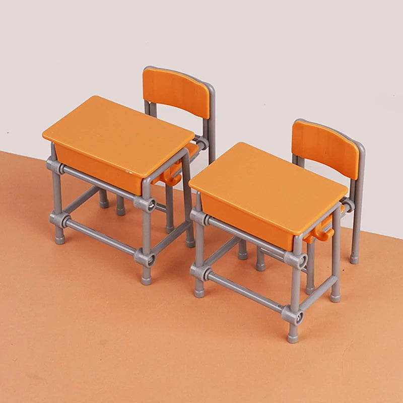 1 Set 1:12 Dollhouse Accessories Miniature Desks Chairs Model Classroom Decoration Toy Food Tableware Ornament