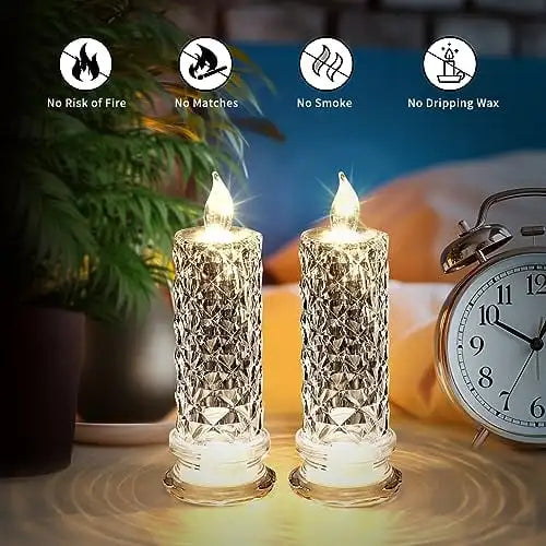 Crystal Candles LED Light Transparent Flameless Battery Power Lantern Night Lamp Wedding Party Birthday Xmas Halloween Decor