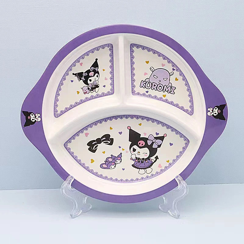 Cute Cartoon Sanrios Kuromi Tableware Bowl Plate Cup Chopsticks Spoon A Set Fashion Imitation Porcelain Tableware Good-Looking