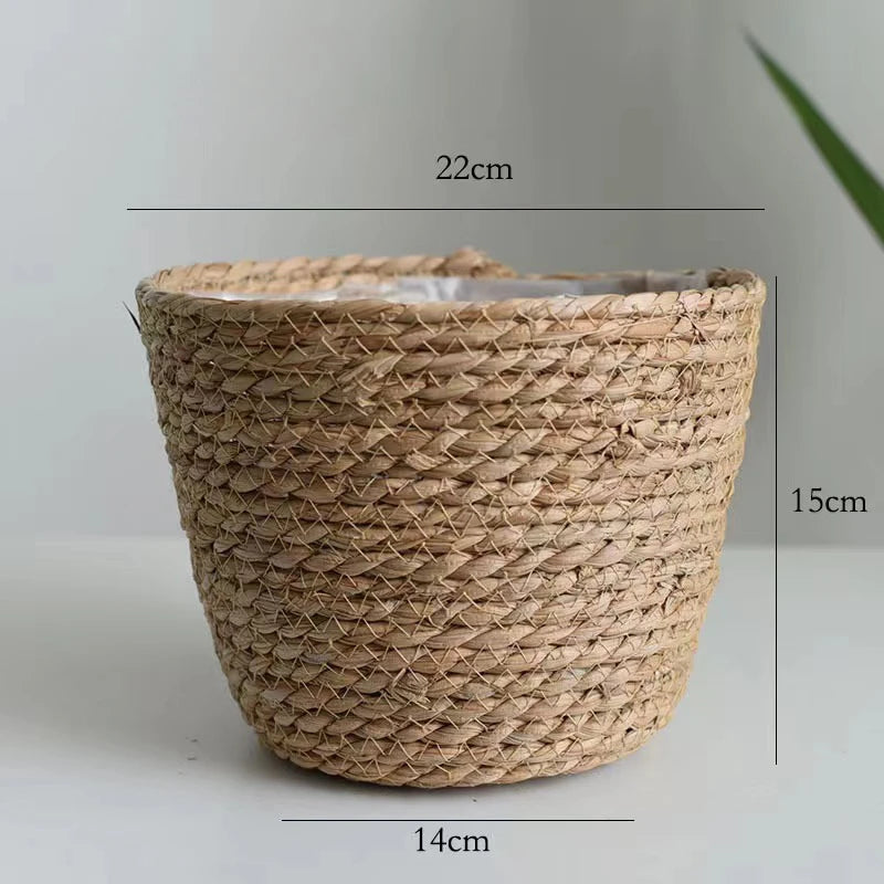 Handmade Woven Planter Basket Laundry Storage Decorative Basket Straw Wicker Rattan Seagrass Garden Flower Pot Storage Basket