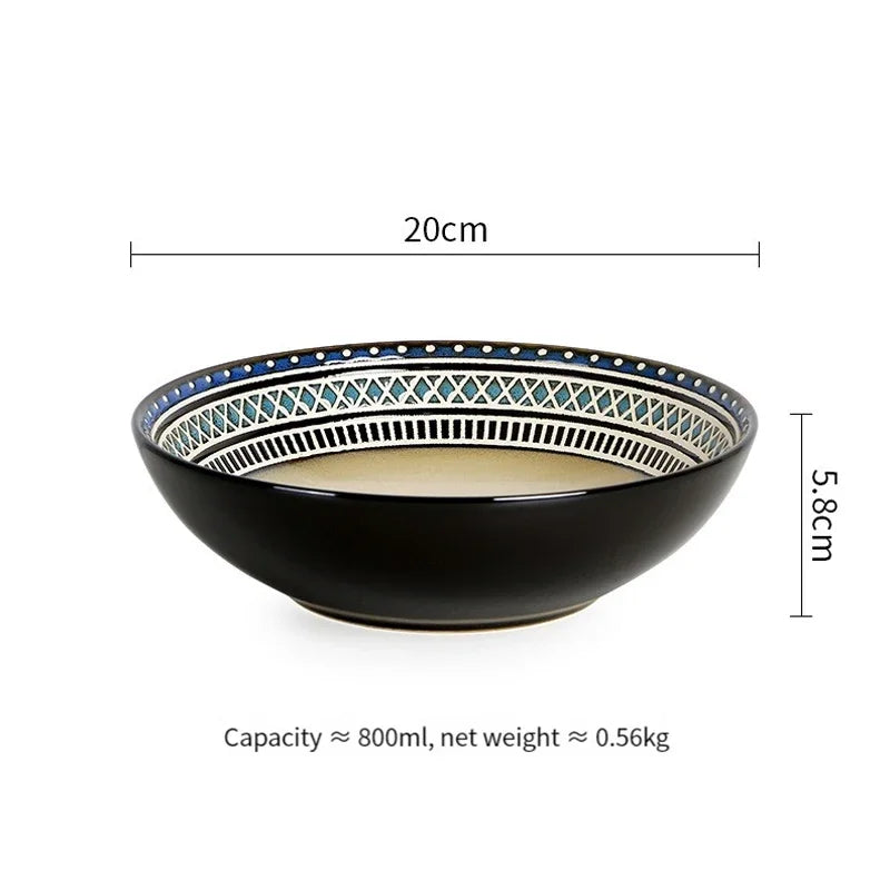 Moroccan Ceramic Tableware Set Bohemian plate set dinnerware Porcelain Round Bowl Oval Plate and mug