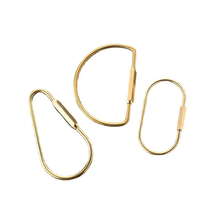 Brass Keychain With Lock D Key Chain Gold Color Camping Carabiner Survival Camping Equipment Buckles Hooks Key Ring Accessories