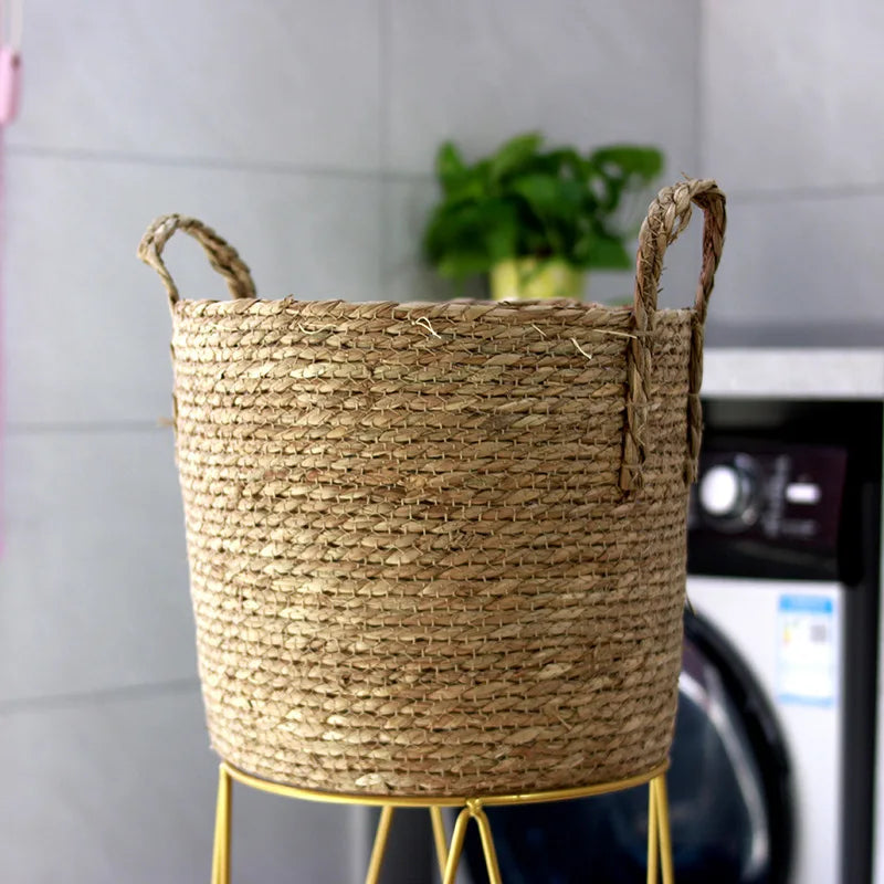 Handmade Woven Planter Basket Laundry Storage Decorative Basket Straw Wicker Rattan Seagrass Garden Flower Pot Storage Basket