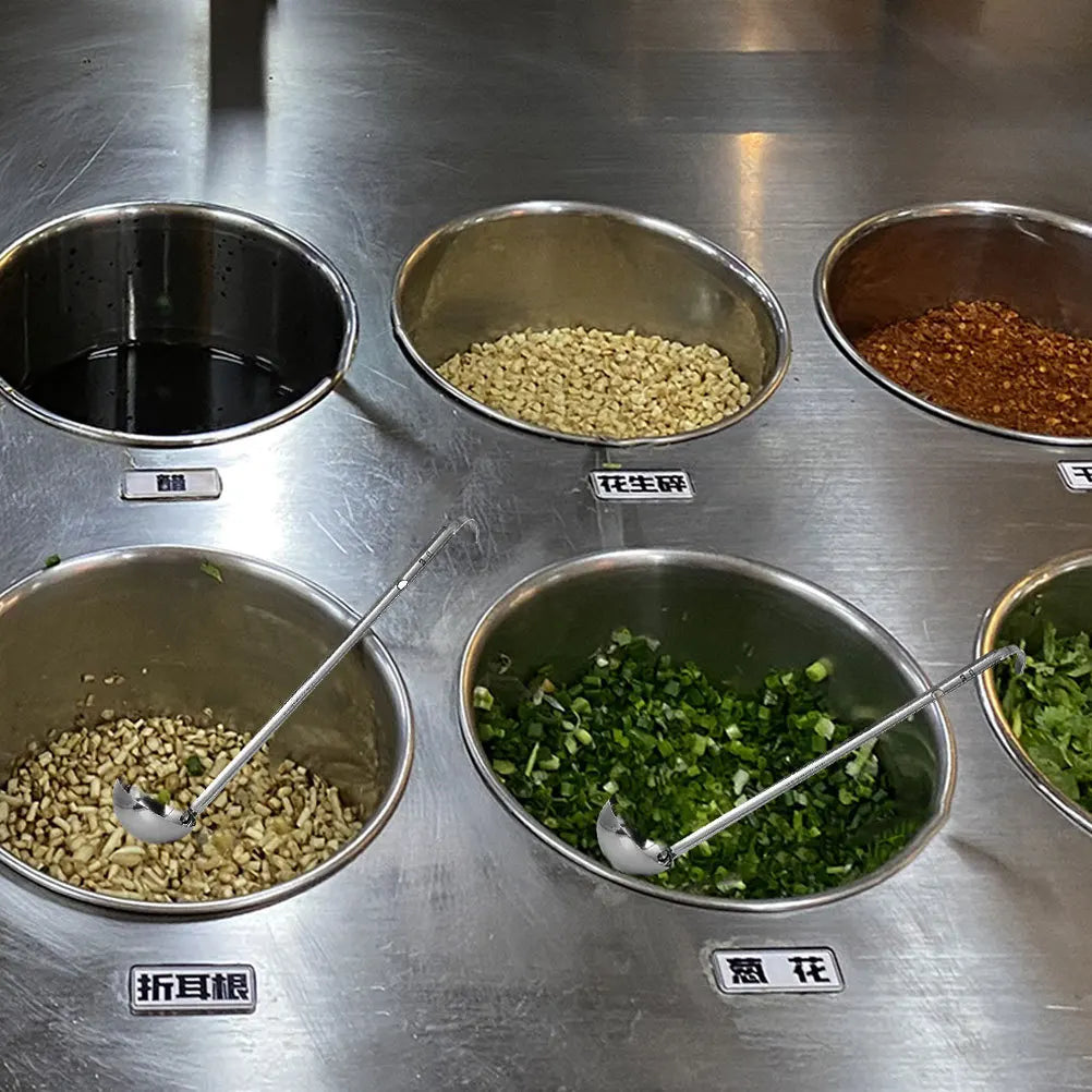 2pcs Stainless Steel Set Long Handle Ladle For Rice Food Serving Household Kitchen Buffet Restaurant Ladle Soup Portioner Metal