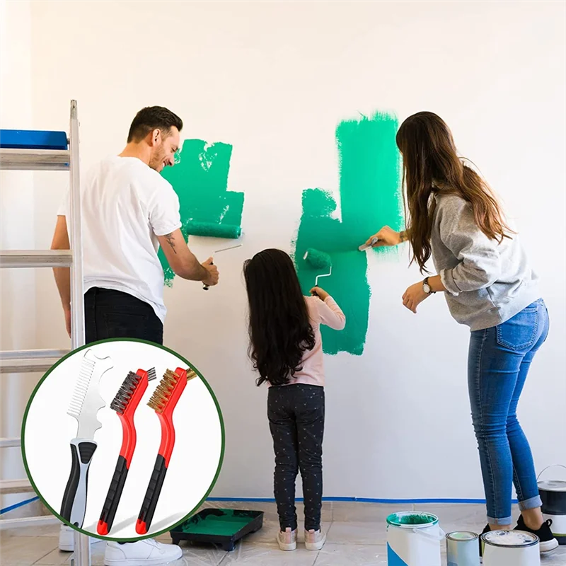 3 Pcs 4-In-1 Paint Brush Comb Wire Brush Set, Brush Roller Cleaner Tool Cleaning Scrubbing Dirt Paintbrush Cleaners-N37R