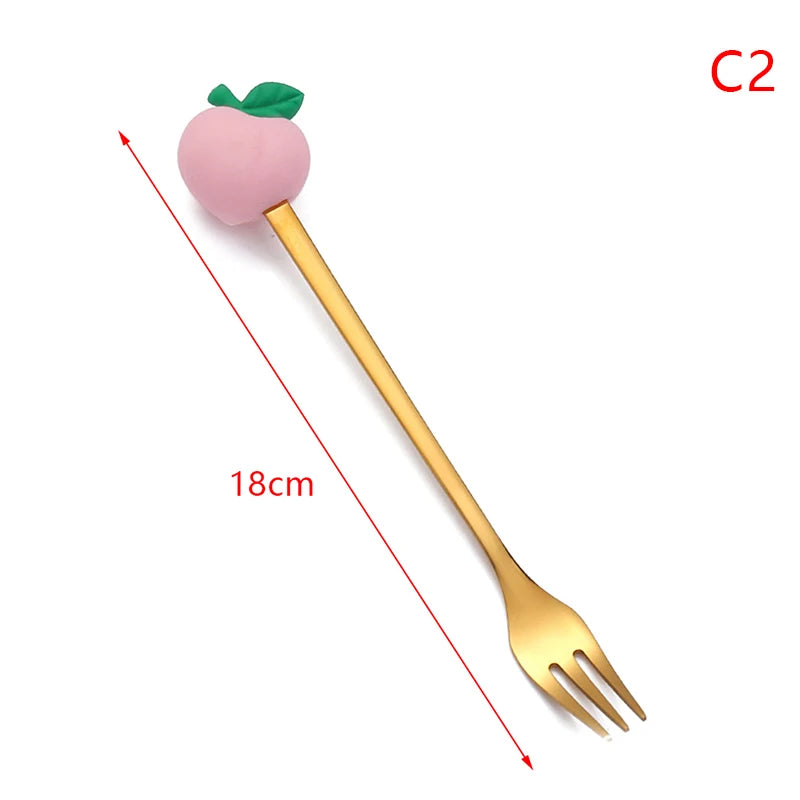 Cartoon Small Spoon Stainless Steel Fork Cartoon Macaron Dessert Spoons Fruit Kids Set Kitchen Accessories