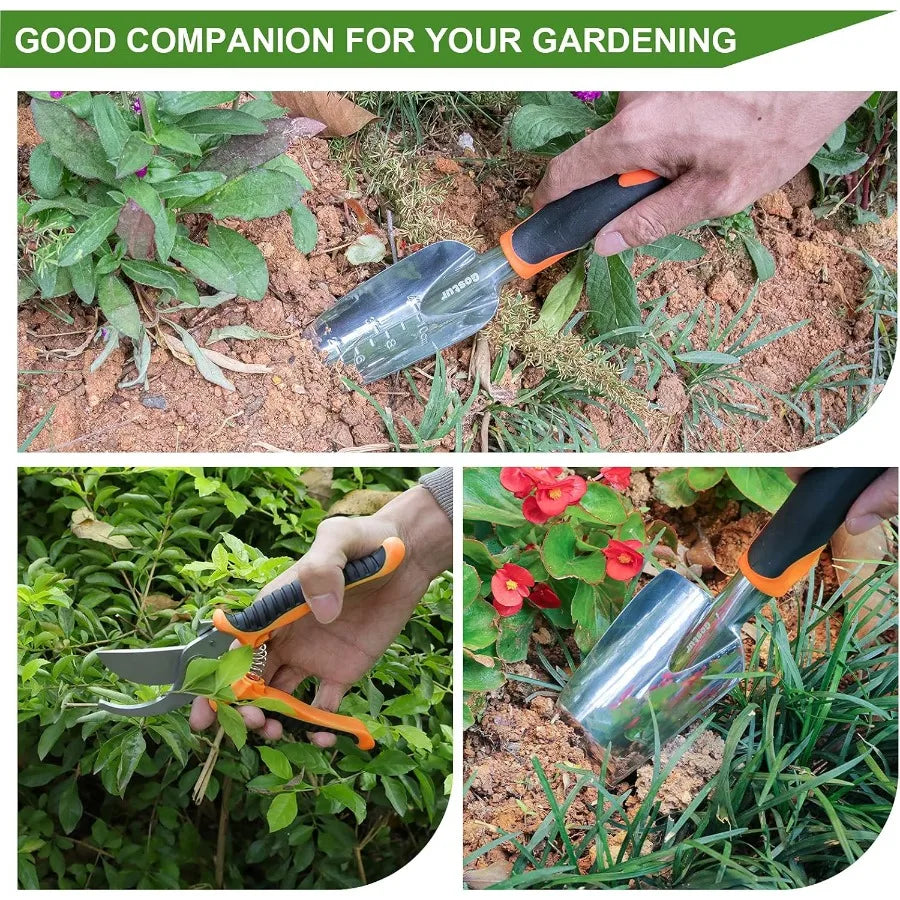 Garden Tool Set 3PCS Sturdy Gardening Hand Tools Kit Trowel Shovel Transplanter Sharp Bypass Pruning Shears Scissors Clippers C
