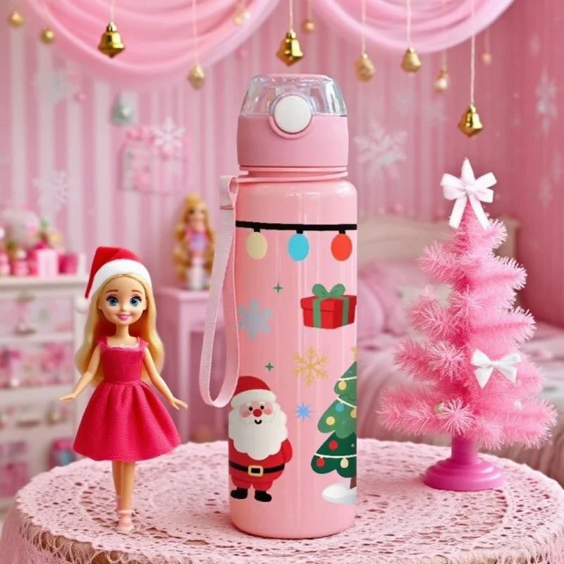 3D Print Christmas Water Bottle with Cute Santa Reindeer Design 700ML Cartoon Cute High Appearance Plastic Water Cup,Leak-Proof