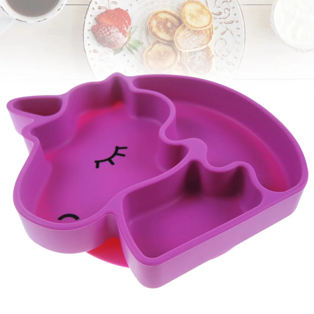 Unicorn Division Plate Rosy Creative Cartoon Divided Toddler Plates Reusable Silicone Tableware Non Slip Base Time