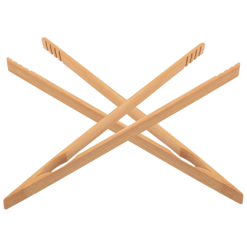 2 Pcs 26CM Bamboo Tongs High Temperature Resistant Kitchen Cooking Tools Food Serving Party BBQ Ice Bread Cheese Clip