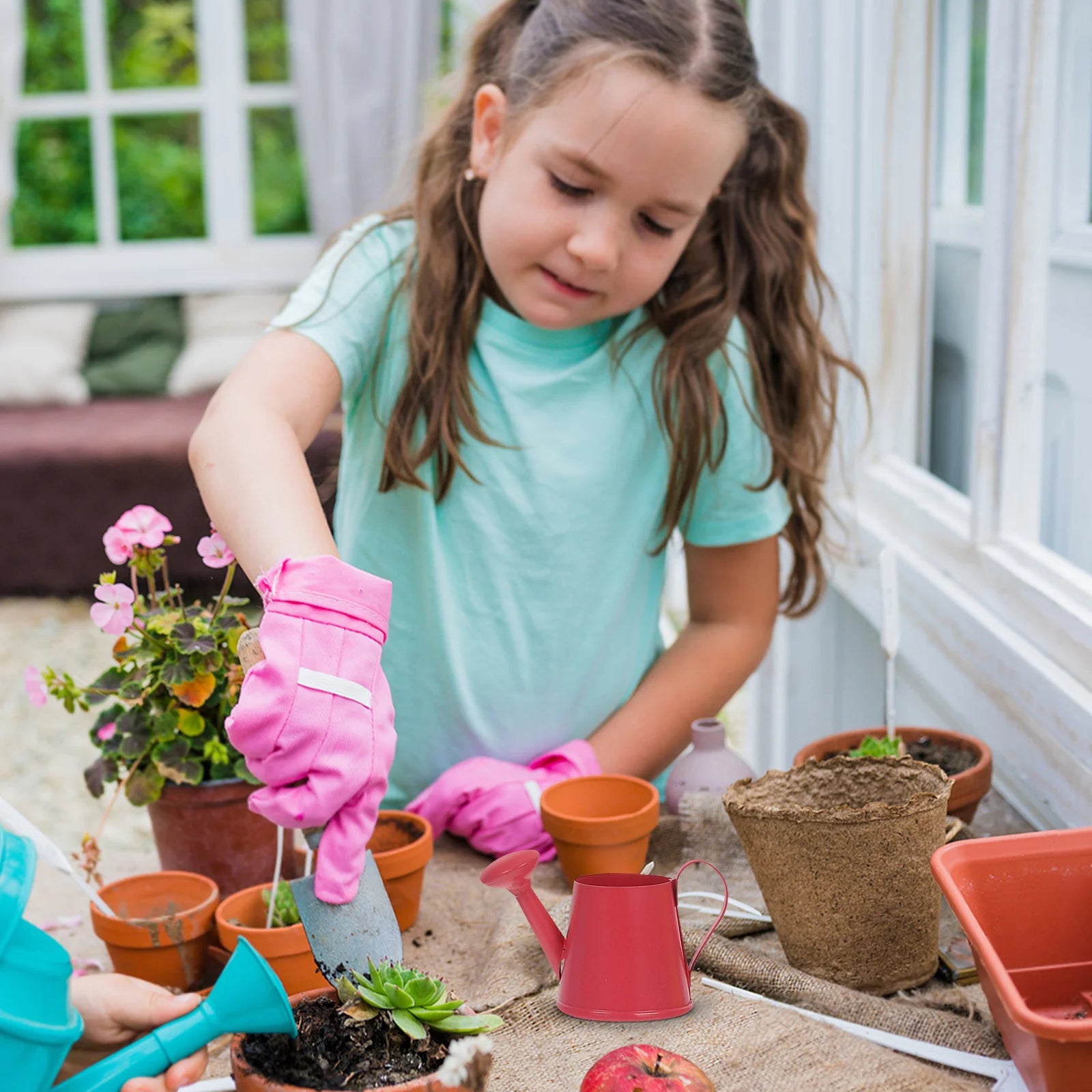 4Pcs Mini Metal Watering Can Set Colored Iron Flower Watering Pots for Kids Indoor Outdoor Plants Bonsai Gardening