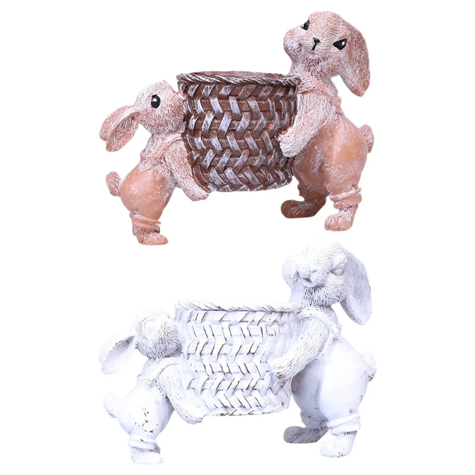 Easter Basket Table Ornament Planter Bunny Figurine for Flowerbed Home Yard