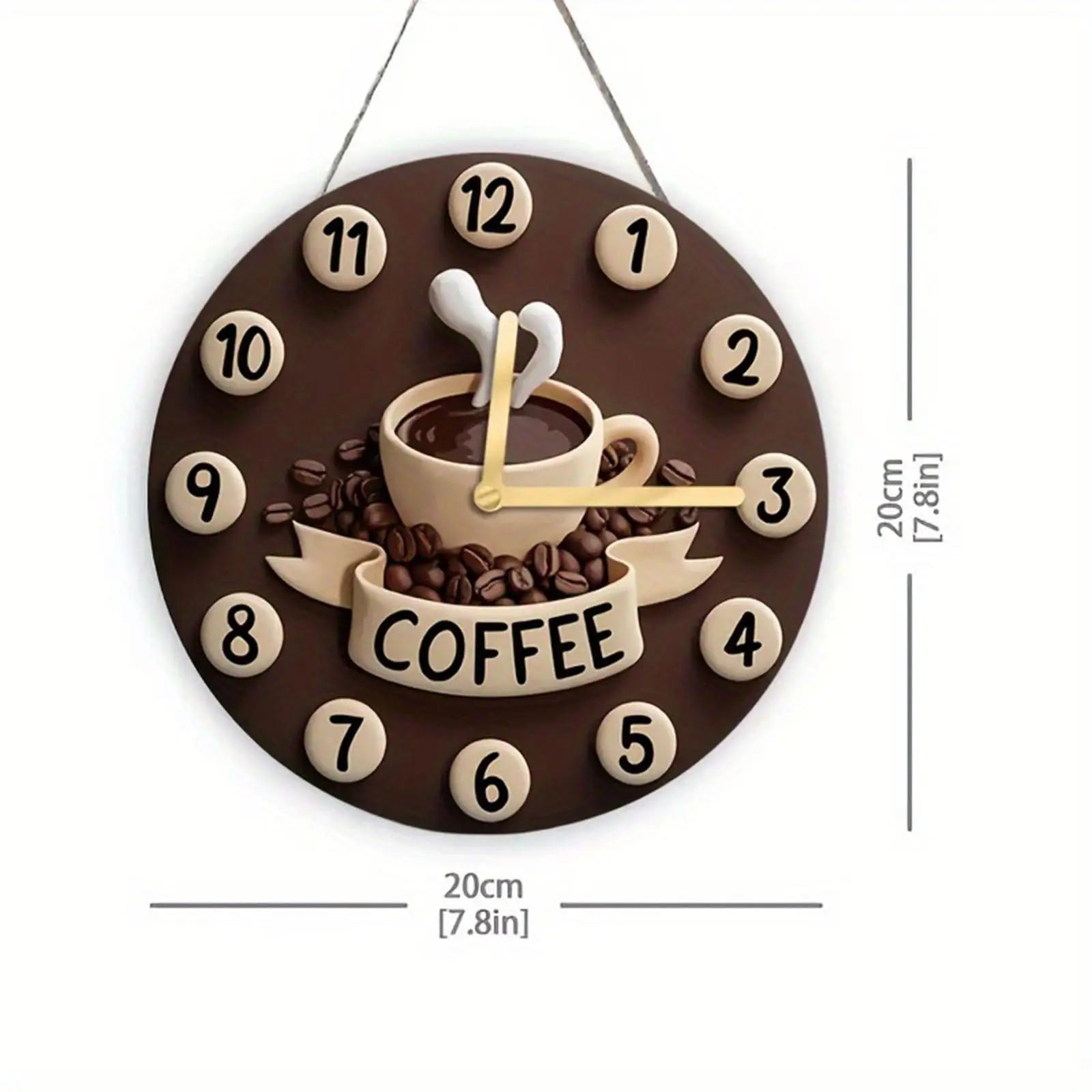 2D Coffee Cup Clock Fashion Simple Silent Hanging Ornament Wooden Wall Clock for Farmhouse Home Kitchen Home Cafe Decoration