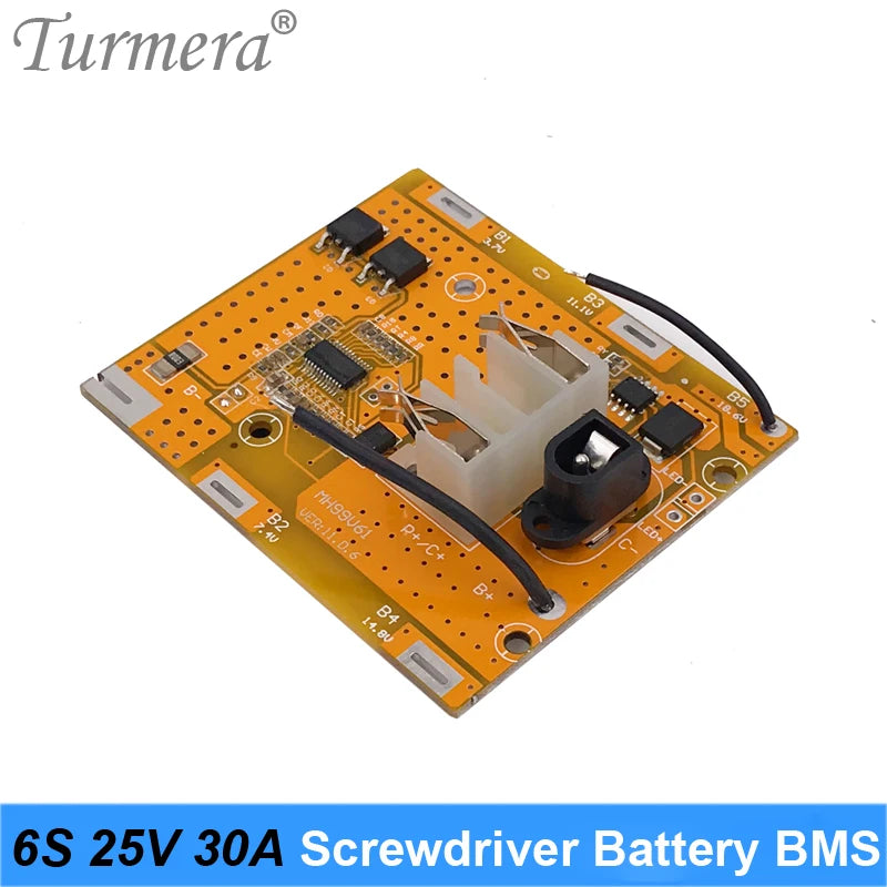 Turmera 6S 20V 25V 30A BMS Lithium Battery Board with Balance for 24V 25V Screwdriver Shurik and Vacuum Cleaner Battery Pack Use