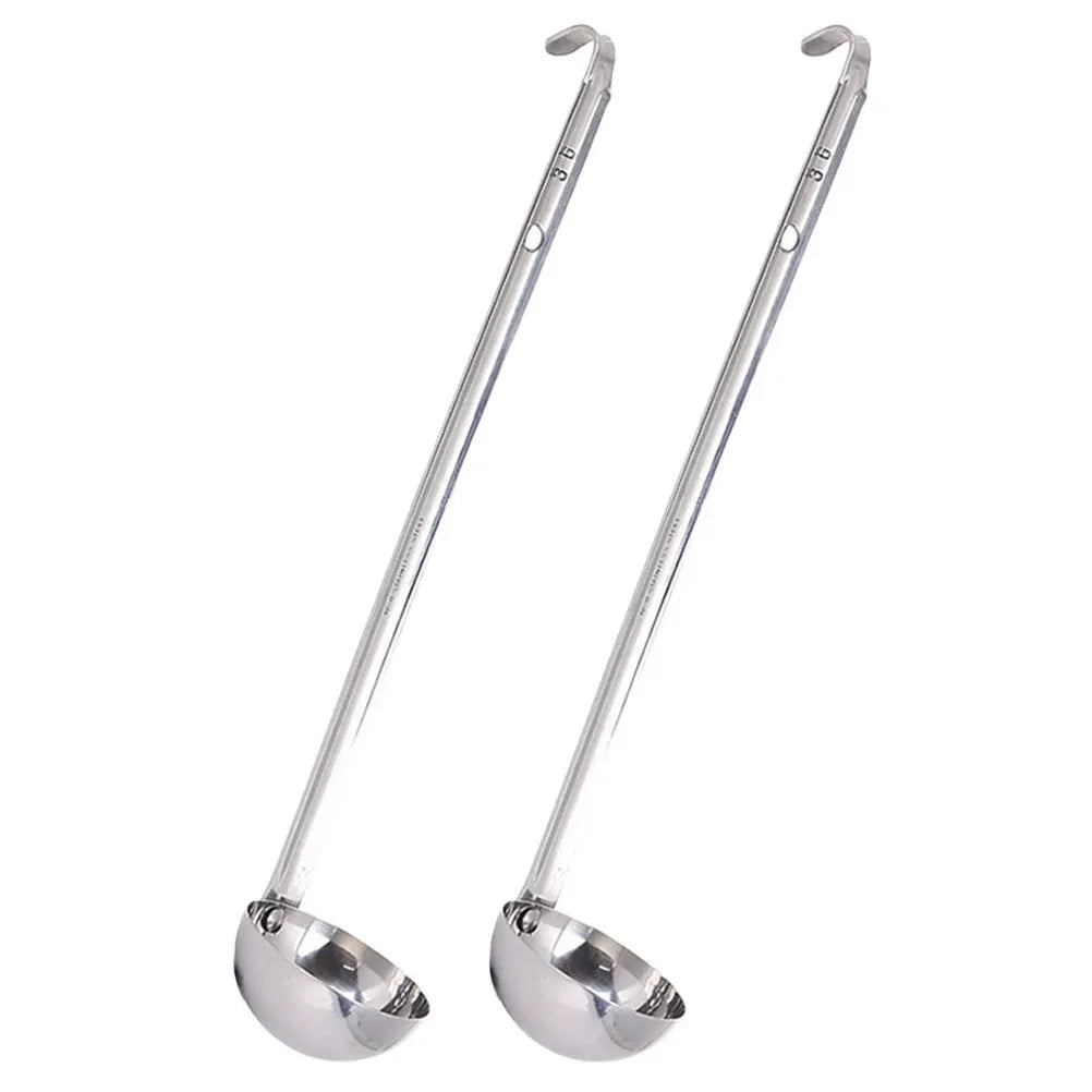 2pcs Stainless Steel Set Long Handle Ladle For Rice Food Serving Household Kitchen Buffet Restaurant Ladle Soup Portioner Metal