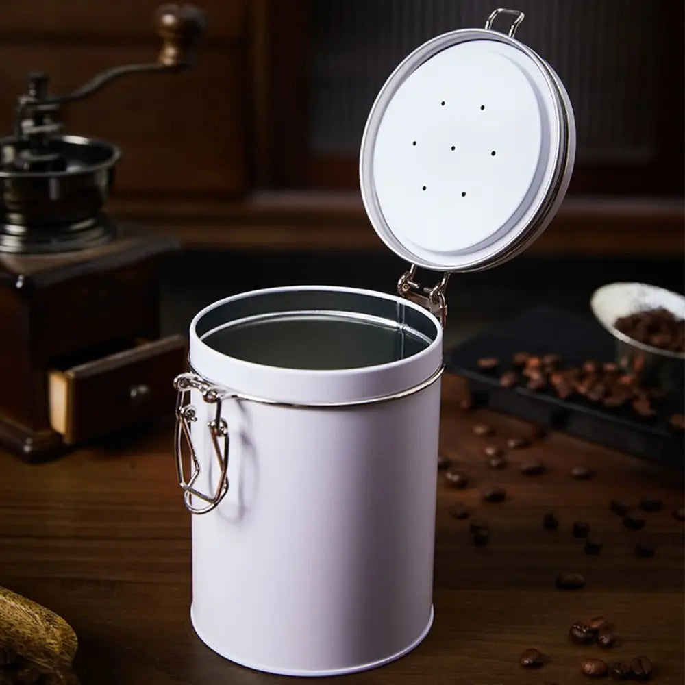 Tinplate Airtight Coffee Canister with Check Valve Large Capacity Beans Storage Container Multifunction Smell Proof