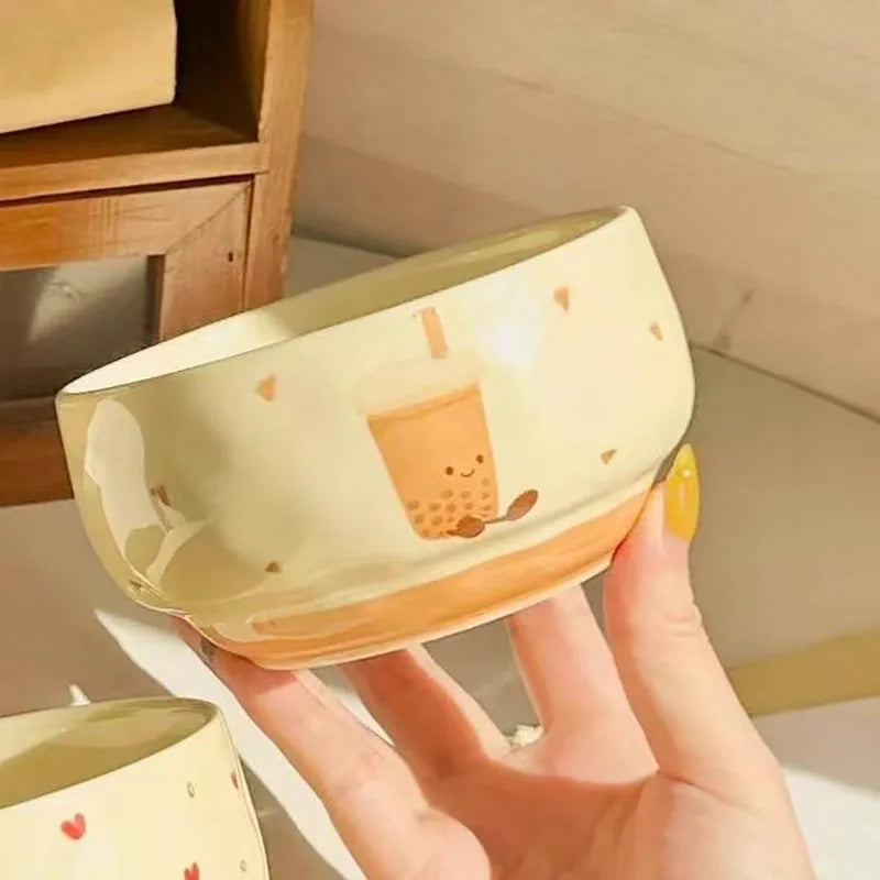 Cute Ceramic Bowl Household 4.5 Inch Cartoon Cake Pattern Instant Noodles Bowls Aesthetic Underglazed Colour Dinner Tableware