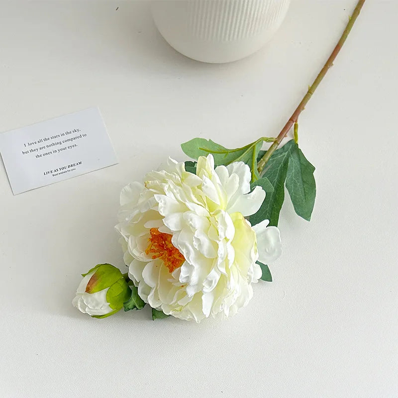 60CM Artificial Focal Edge Peony Flower Retro Oil Painting Baked Edge Peony Silk Flower Home Decoration Photography Prop