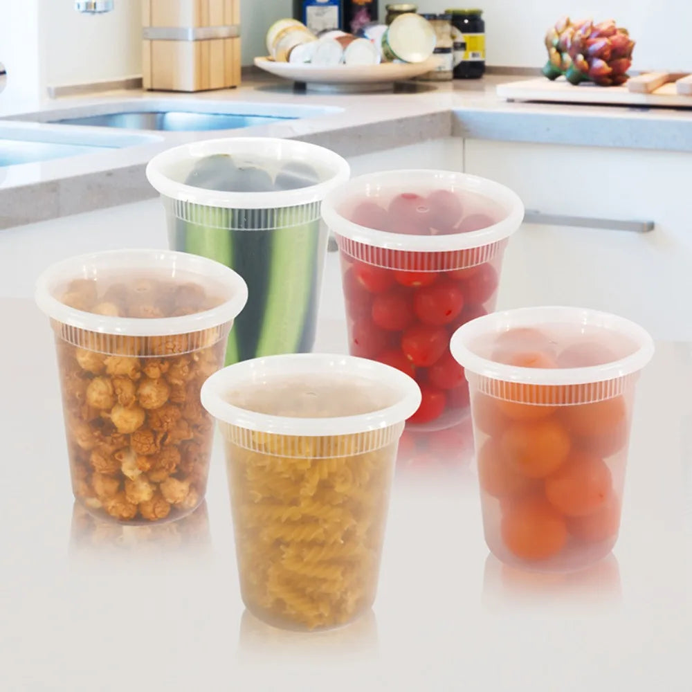 50Pcs Airtight Lid Food Storage Container Round BPA-Free Deli Containers Thickened Plastic Disposable Soup Cup Porridge