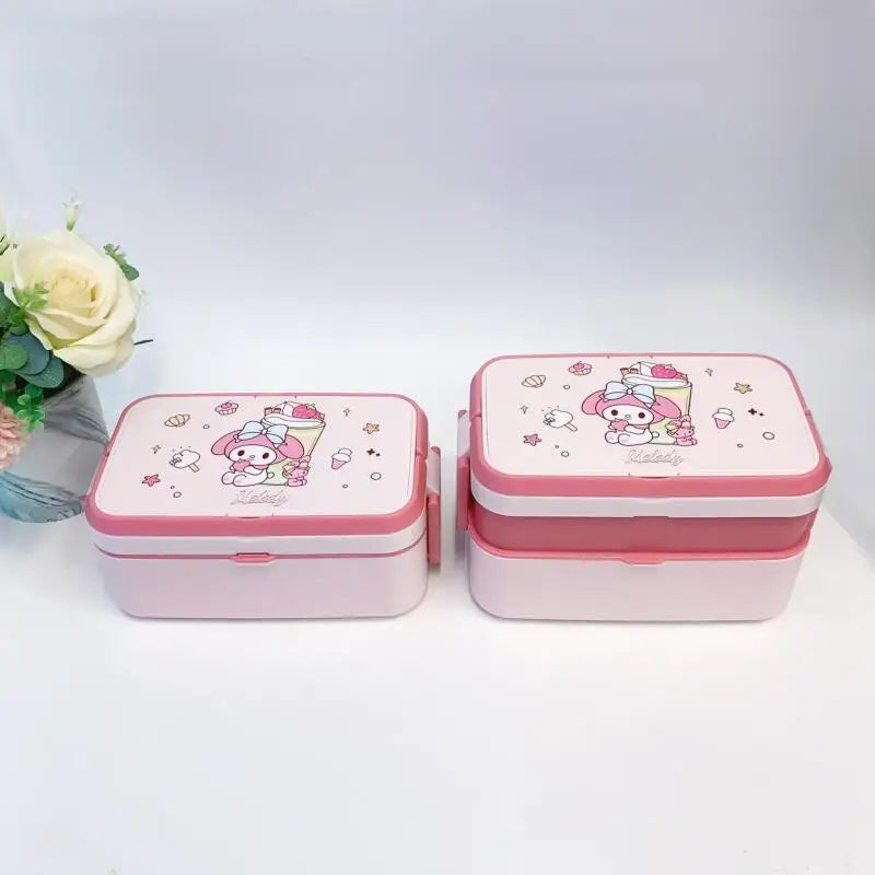 Hot Sanrio Kuromi Lunch Box Kawaii Anime Fashion Student Double-Layer Food-Grade Microwave Heating Drop-Resistant New Style