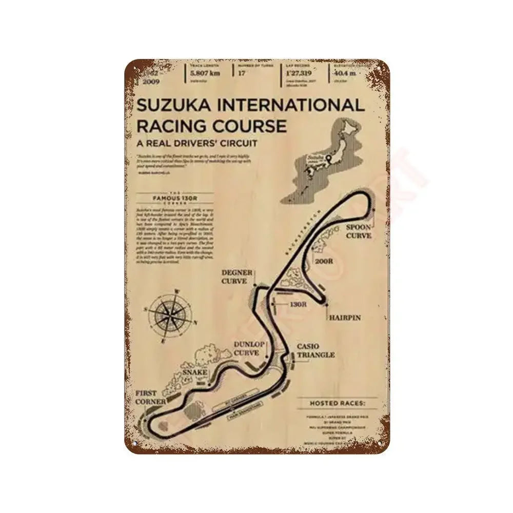 Vintage F1 Formula Racer Poster Metal Tin Sign Plaque Aesthetics Racing Monaco Grand Prix Circuit Track Wall Art Home Room Decor