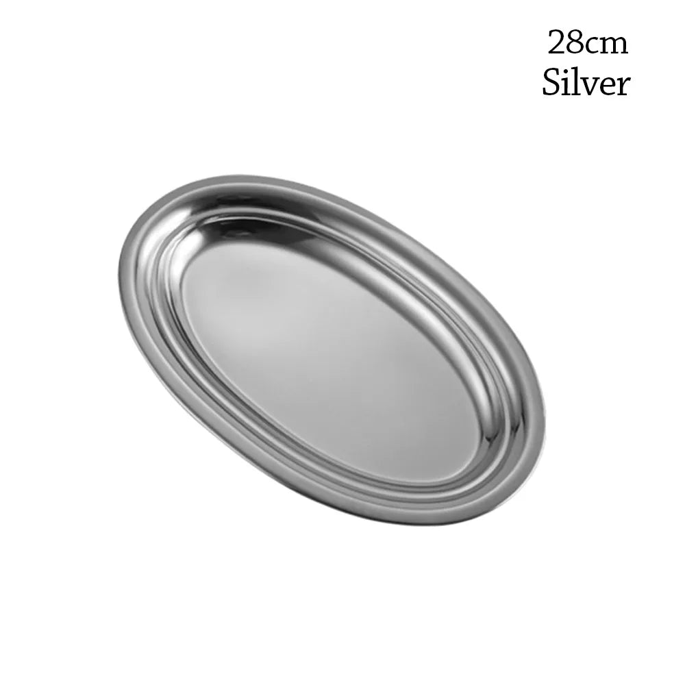 Durable 304 Stainless Steel Food Storage Serving Tray Multi-Size Ellipse Baking tray Large Capacity BBQ pan for Cooking Serving