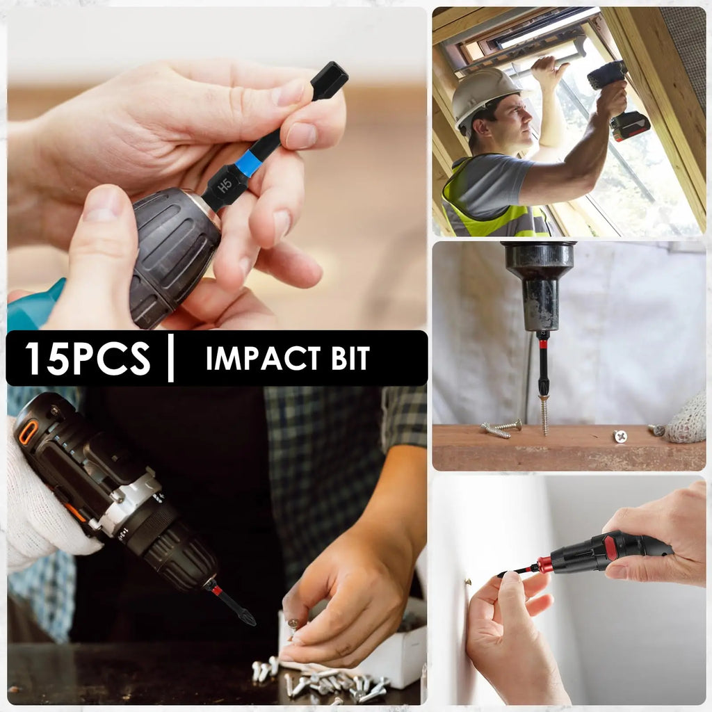 Rafford 15PCS Impact Ready Magnetic Screwdriver Bits Set - 2 Inch Anti-Slip for Impact/Cordless Drill | Torx/Hex/Phillips Head